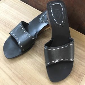LOFT Black Slide Mini Wedge Sandals Size 6.5 M